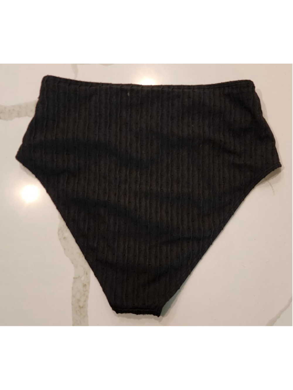 Black 1XL High Waisted Bikini Set Crisscross Straps Rainbow Embroidered Ribbed - Picture 6 of 12